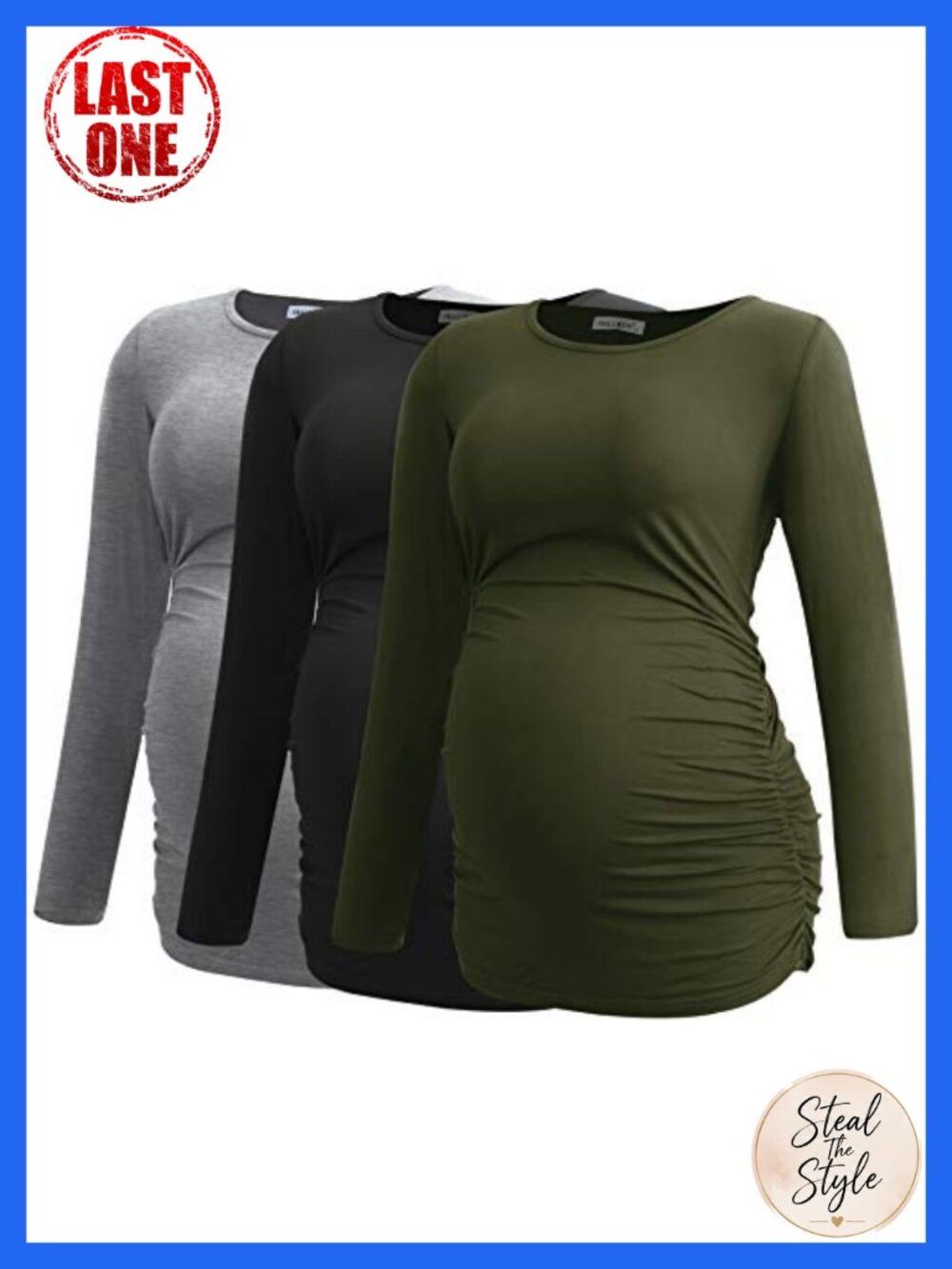 Women's Maternity Long Sleeve Tunics 3 Pack Stretchy Rayon Pregnancy Tops